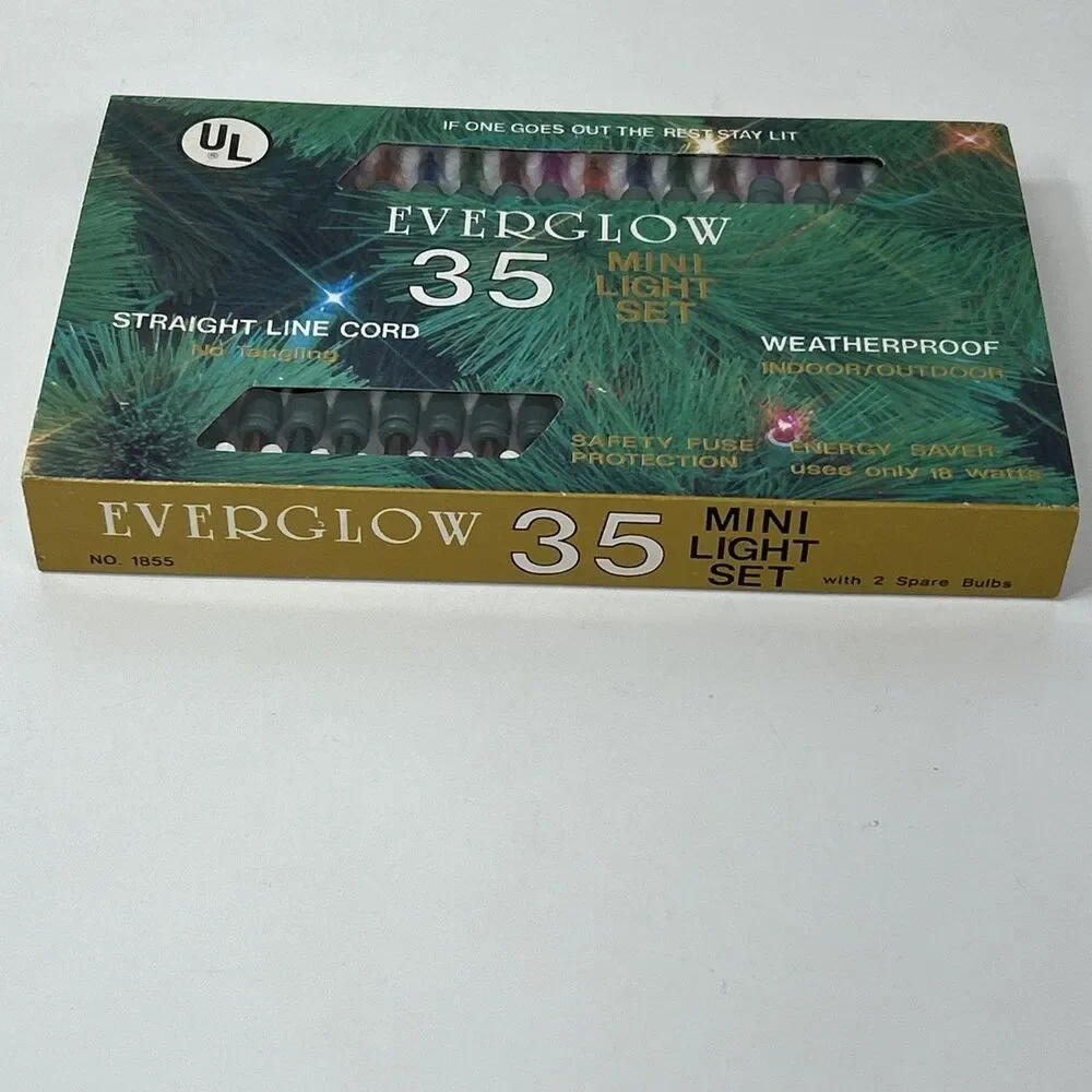Lot Of 2 Everglow 35 Miniature Christmas Lights Multicolor Steady Flashing Vtg